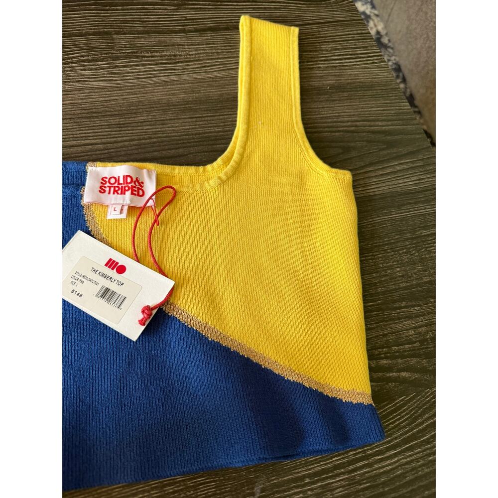 NWT Solid & Striped Kimberly Knit Crop Navy and Yellow Color Block Crop Sz. L - Picture 5 of 6
